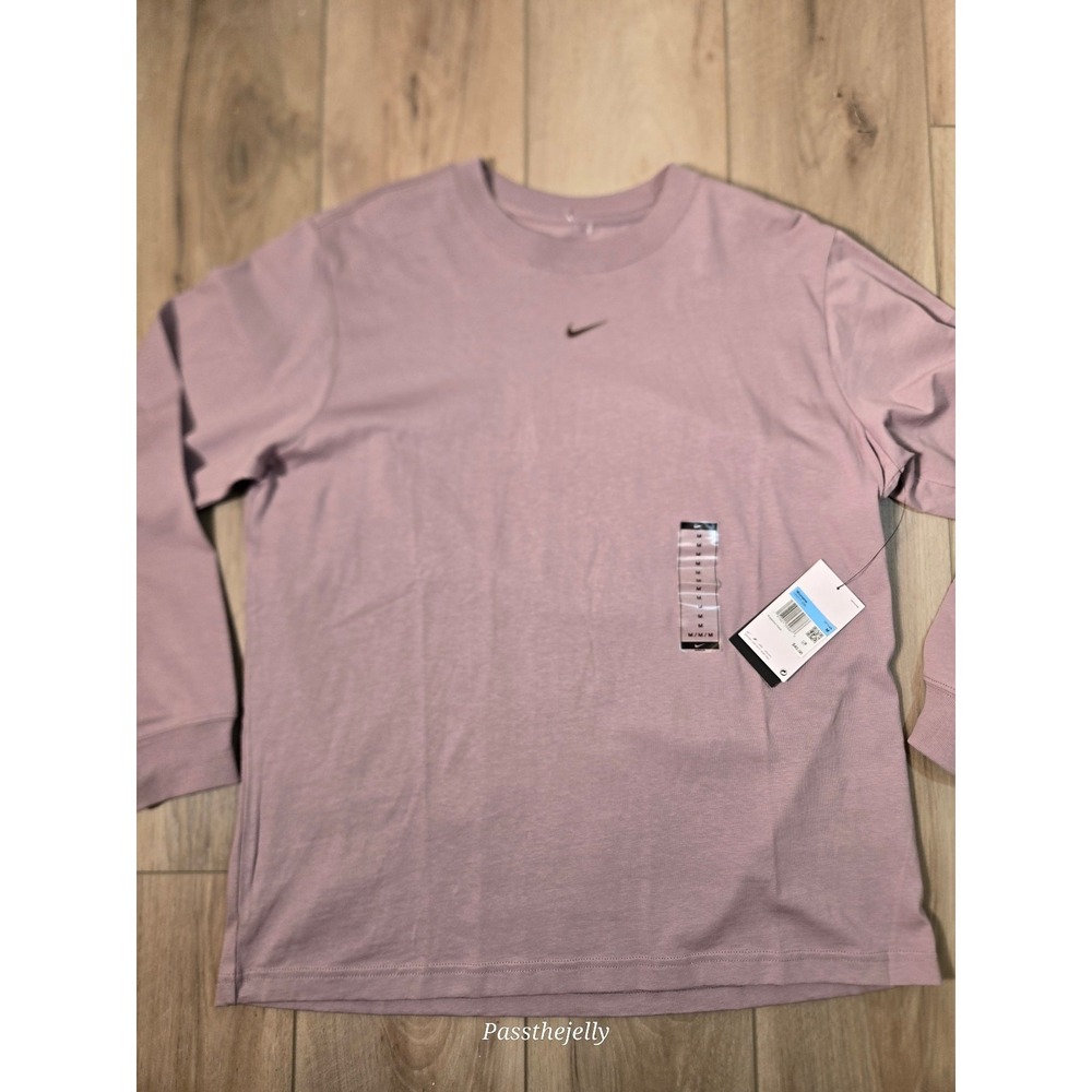 Nike Long Sleeve Shirt Womens Medium Pink Mini Swoosh Crewneck Lightweight Casua